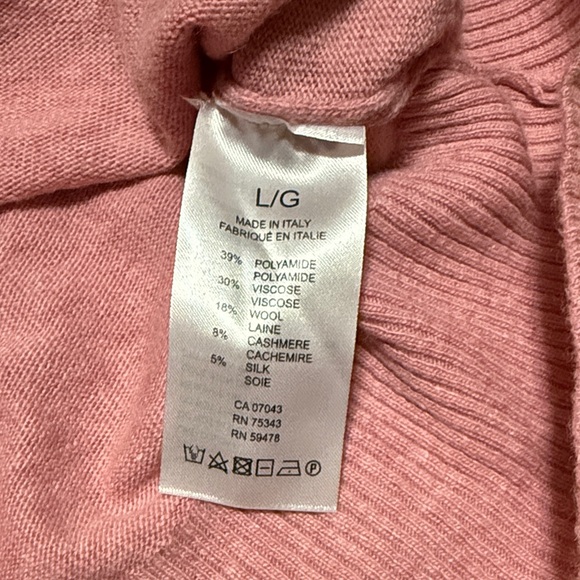 Cozy Wool Cashmere Silk Blend Pink V-Neck Large Sweater - New With Tags - Picture 2 of 2